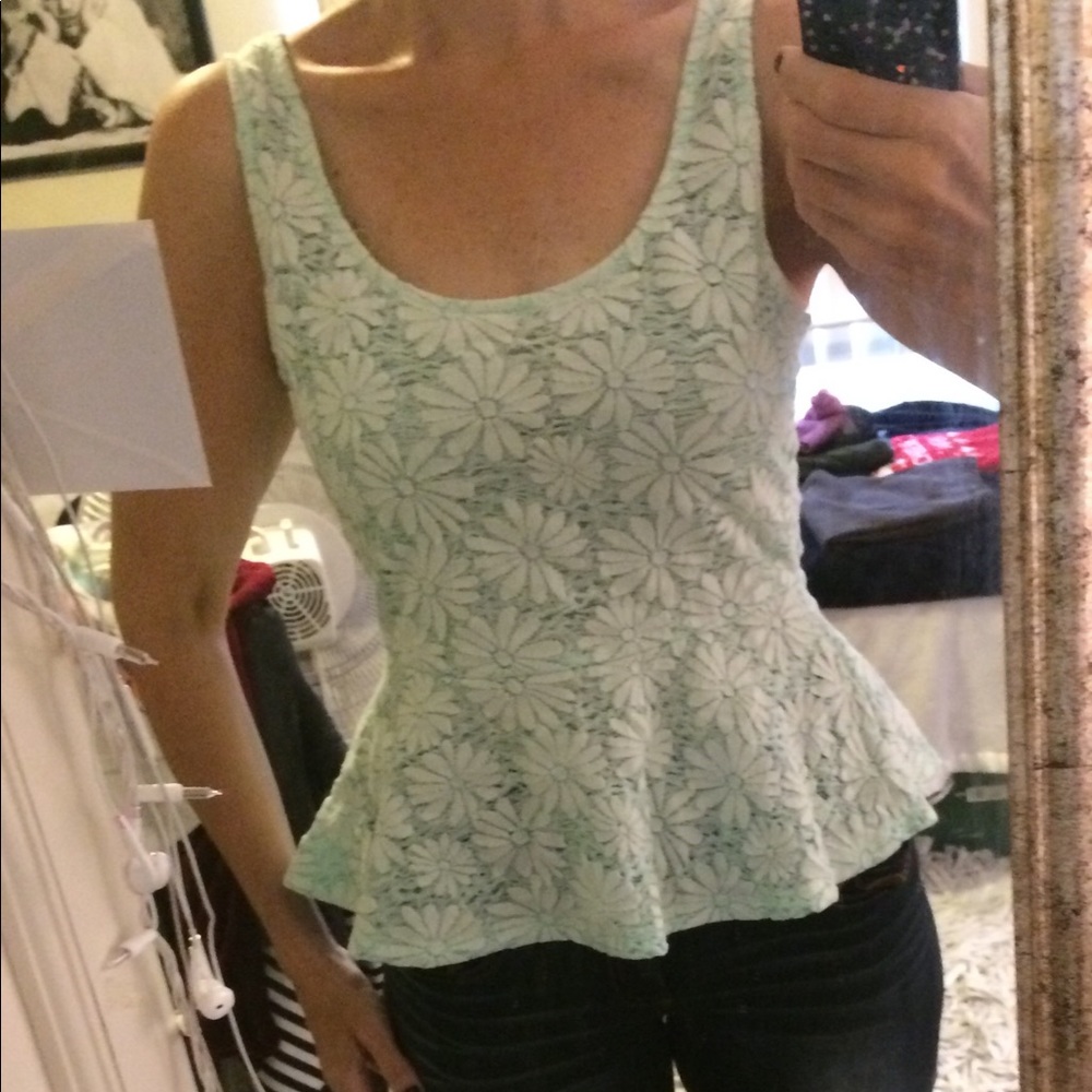 Mint Green Lace Peplum Top